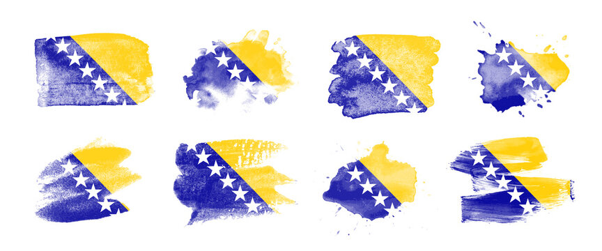 Painted flag of Bosnia and Herzegovina in various brushstroke styles.