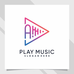 Play music logo design initial letter a with line art and creative concept