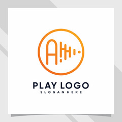 Play music logo design initial letter a with line art and creative concept