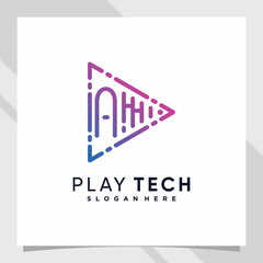 Play music logo design initial letter a with line art and creative concept