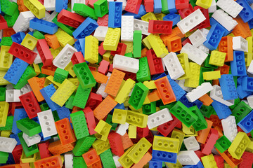 Colorful toy bricks background. 3d illustration.