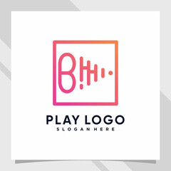 Play music logo design initial letter b with line art and creative concept