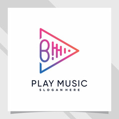 Play music logo design initial letter b with line art and creative concept