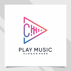 Obraz premium Play music logo design initial letter c with line art and creative concept