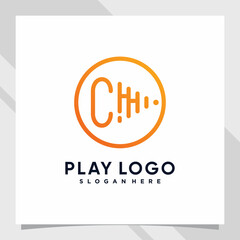 Play music logo design initial letter c with line art and creative concept