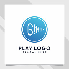 Play music logo design initial letter g with line art and creative concept