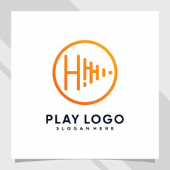 Play music logo design initial letter h with line art and creative concept