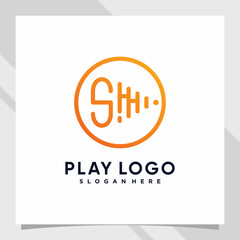 Play music logo design initial letter s with line art and creative concept