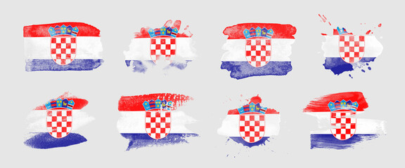 Painted flag of Croatia in various brushstroke styles. - obrazy, fototapety, plakaty