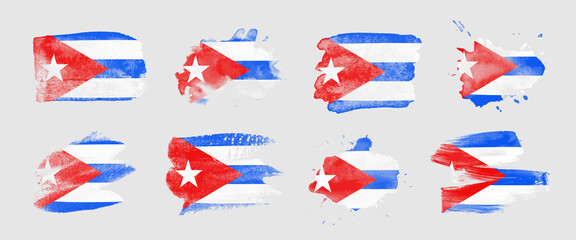 Painted flag of Cuba in various brushstroke styles.