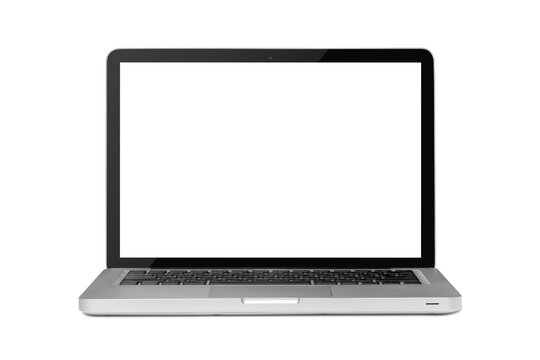 Old laptop or notebook with blank screen isolated on white background..