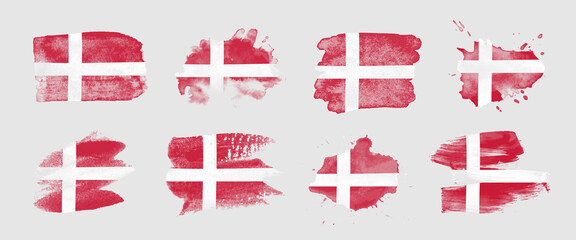 Painted flag of Denmark in various brushstroke styles. - obrazy, fototapety, plakaty