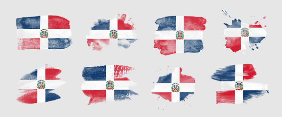 Painted flag of the Dominican Republic in various brushstroke styles. - obrazy, fototapety, plakaty