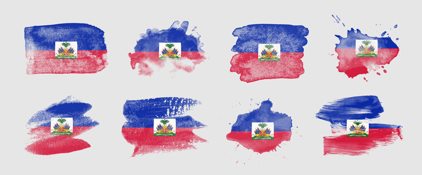 Painted flag of Haiti in various brushstroke styles.