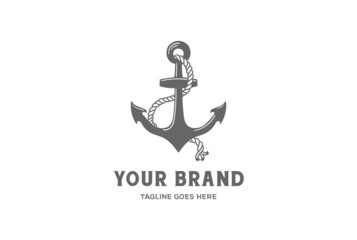 Vintage Retro Anchor Rope for Nautical Boat Ship Vessel Logo Design