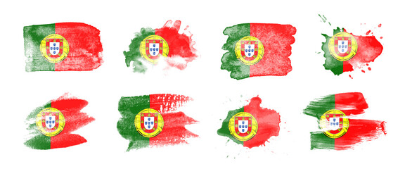 Painted flag of Portugal in various brushstroke styles.