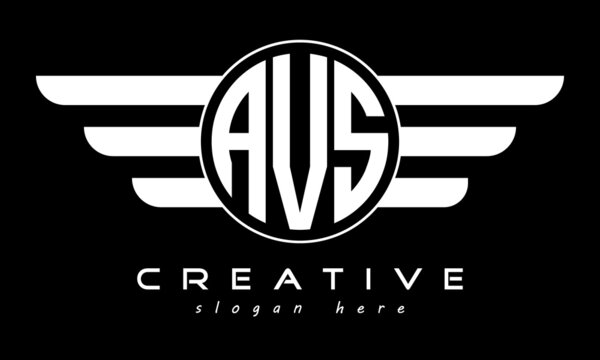 AVS three letter monogram type circle letter logo with wings vector template.