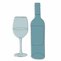 bottle and glass sketch, line drawing vector, isolated