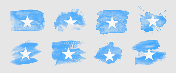 Painted flag of Somalia in various brushstroke styles.