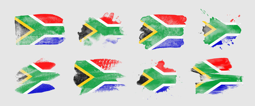 Painted flag of South Africa in various brushstroke styles.