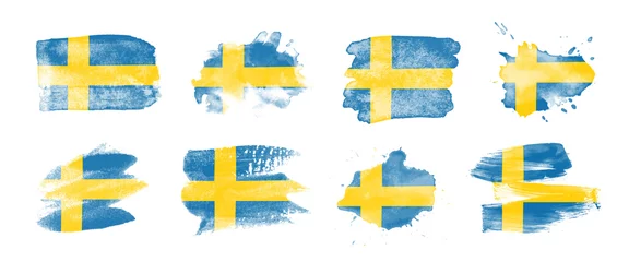 Foto op Aluminium Painted flag of Sweden in various brushstroke styles. © HTGanzo