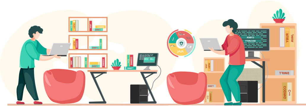 Programmer engineering and coding. Programmer working on code for web app development on computer. Concept of script coding and programming in php, javascript, python languages. Software developers