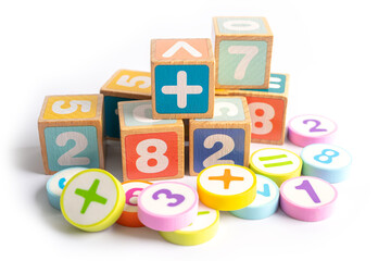 Math number colorful on white background, education study mathematics learning teach concept.