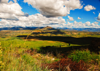 Lesotho countryside view om the green mountains