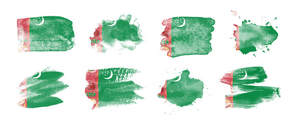 Painted flag of Turkmenistan in various brushstroke styles.