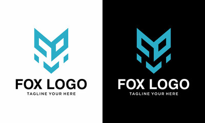 Abstract letter f fox logo design vector template. on a black and white background.
