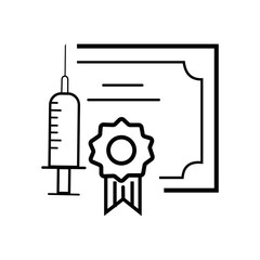 Vaccine certificate, passport icon. Vaccination medical card.