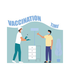 Time of vaccination against covid-19. Virus protection. Checking for antibodies and test result. Isolated concept on white background. Vector illustration