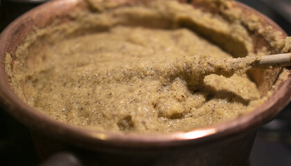 corn flour and buckwheat mixed to make the traditional winter dish of northern Italy called polenta