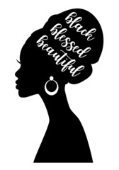 Black woman silhouette with handwritten quote, vector illustration