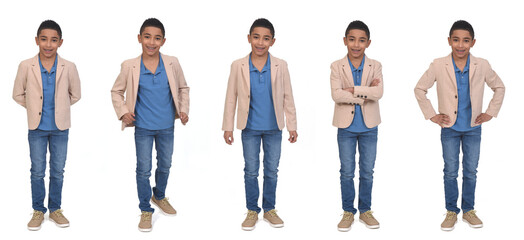 Obraz premium front view of various poses of same boy on white background