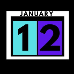 January 12 . colored flat daily calendar icon .date ,day, month .calendar for the month of January