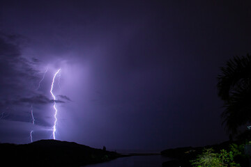 Electric Storm over the river mouth and sea in South Africa, creating lightning and thunder.
