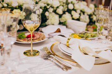 Wedding food tables at a restaurant with decorations