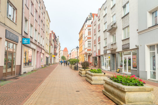 Chojnice, Poland - September 22, 2021: Street in old town of Chojnice.