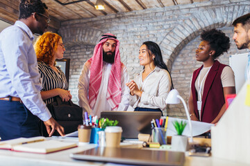 Multicultural business people meeting and talking about business. Arab business people in a meeting