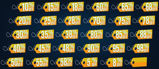 Naklejka premium Sale banner template design Glossy offer labels set vector modern badges template for Super Sale special discount banner, with from 10 15 18 20 25 up to 90 95 98 % off. Modern sale banner design vecto