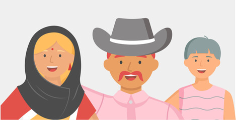 Multiethnic group of people standing together community and togetherness concept, diversity portrait. Characters men and women isolated on white. Crowd community. Social diversity friends or relatives