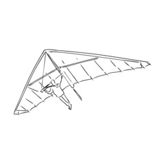 Hang glider, extreme, sky, sport, fly concept. Hand drawn man flying with hang glider concept sketch. Isolated vector illustration.