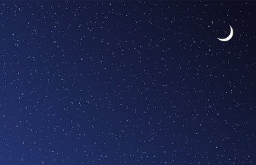 Night Sky. Dark blue background with stars and moon. Vector illustration.