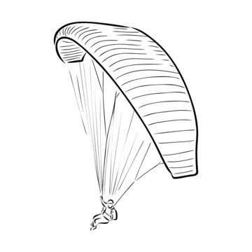 recommend clip art: Paragliding man sketch. Paraglide wing and harness for sky flights. Monochrome hand drawn vector illustration isolated in white background