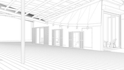 abstract architecture background 3d render of a modern house with pergolas, sketch
