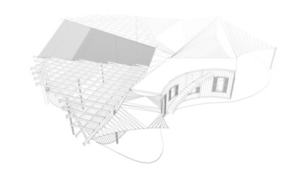 3d render of a modern house with pergolas, sketch