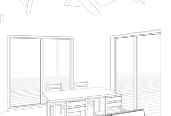 sketch of a room with windows
