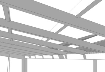 3d render of a modern house with pergolas, sketch