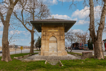 Fototapeta na wymiar Edirne, Turkey - December 22, 2021 : Haci Adil Bey Fountain view in Edirne City of Turkey